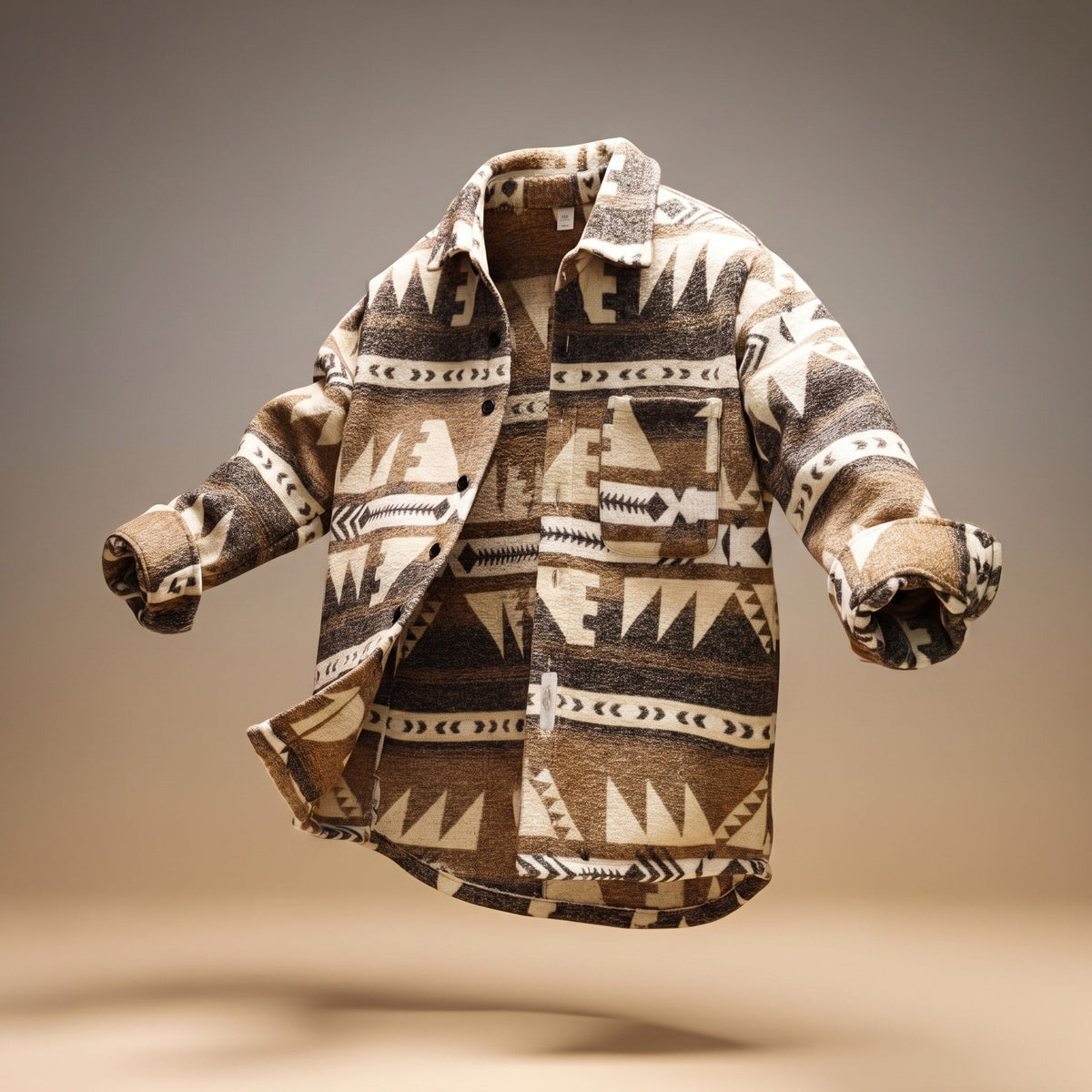 Marcus - Men's Aztec Print Relaxed Fit Jacket with Chest Pocket - Coats & Jackets - Khaki - Parker&Brooks