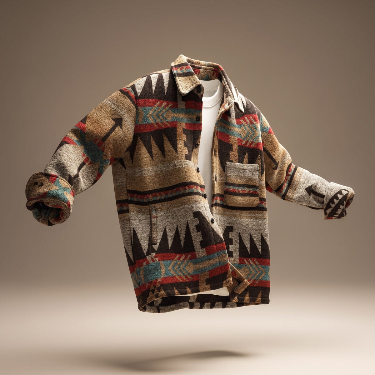 Marcus - Men's Aztec Print Relaxed Fit Jacket with Chest Pocket - Coats & Jackets - Dark Brown - Parker&Brooks
