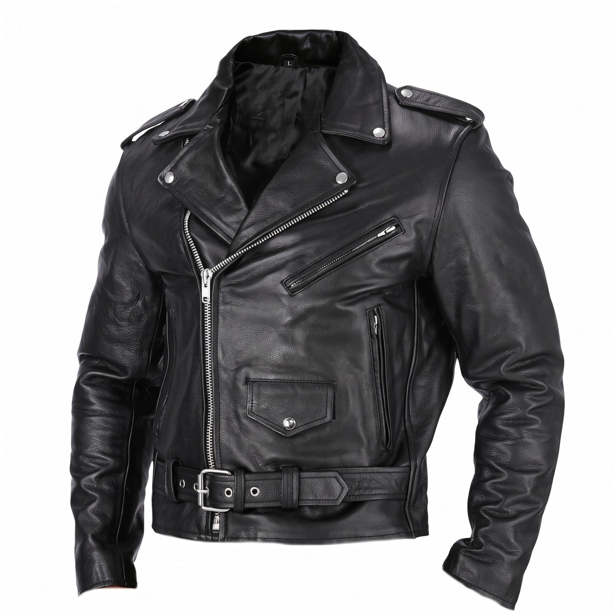 Marcus – Men’s Belted Asymmetric Notch Lapel Zip Biker Jacket - Motorycle Outwear - Black - Sarvento