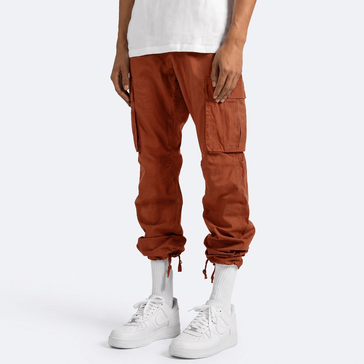 Marcus - Men's Cargo Trousers with Cuffed Hem - Cargo Pants - Orange - Parker&Brooks