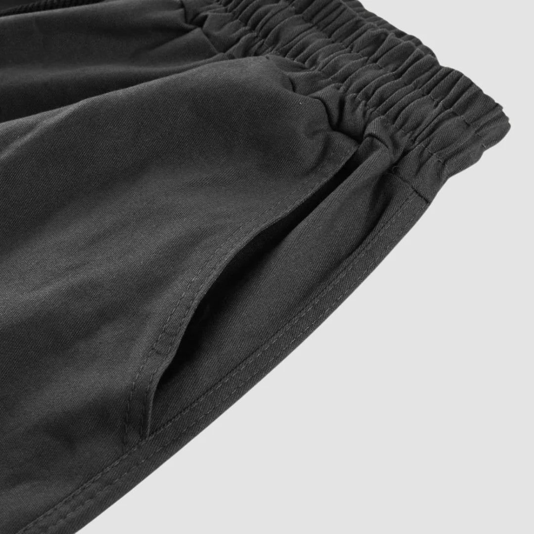Marcus - Men's Cargo Trousers with Cuffed Hem - Cargo Pants - Black - Parker&Brooks