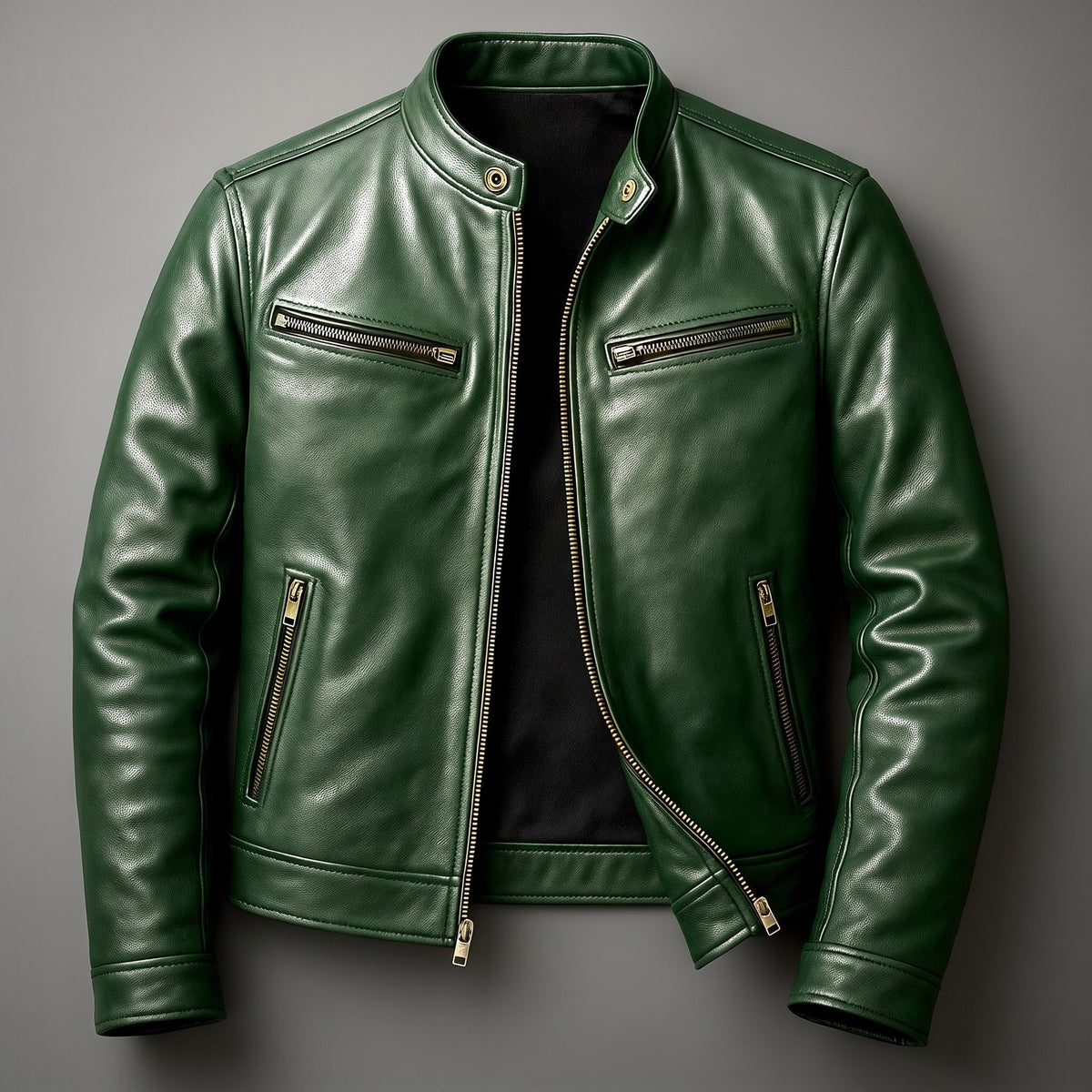 Marcus - Men's Classic Zip-Up Biker Jacket with Snap Collar - Motorcycle Outerwear - Black - Parker&Brooks