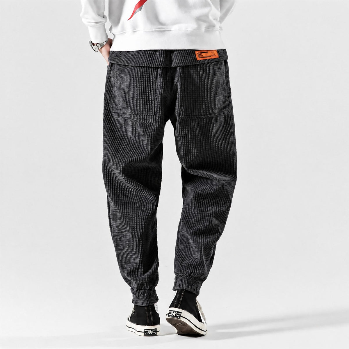 Marcus - Men's Corduroy Cargo Joggers with Drawstring Waist - Joggers - Black - Parker&Brooks