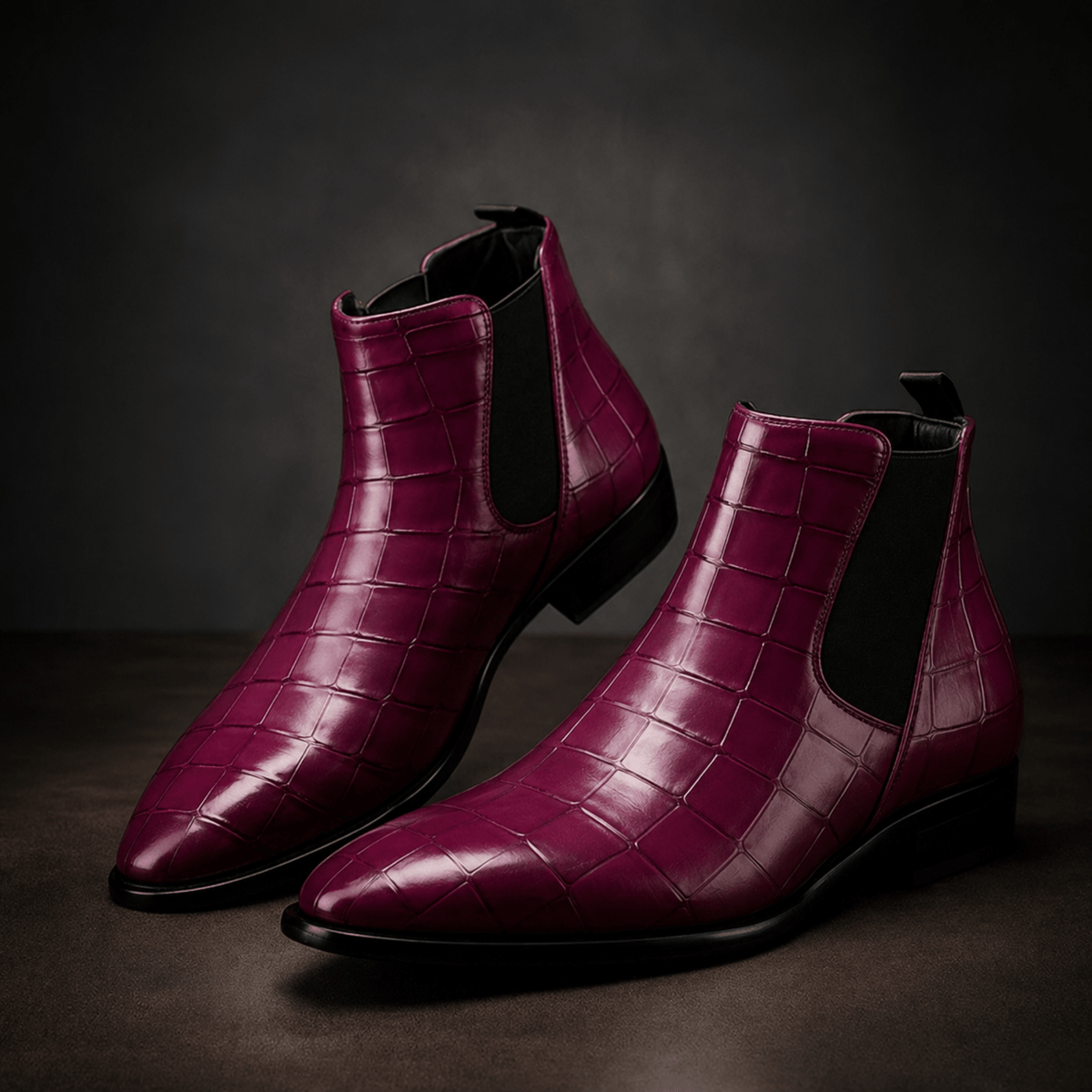 Marcus - Men's Croc-Embossed Chelsea Boots with Pointed Toe - Boots - Red - Parker&Brooks