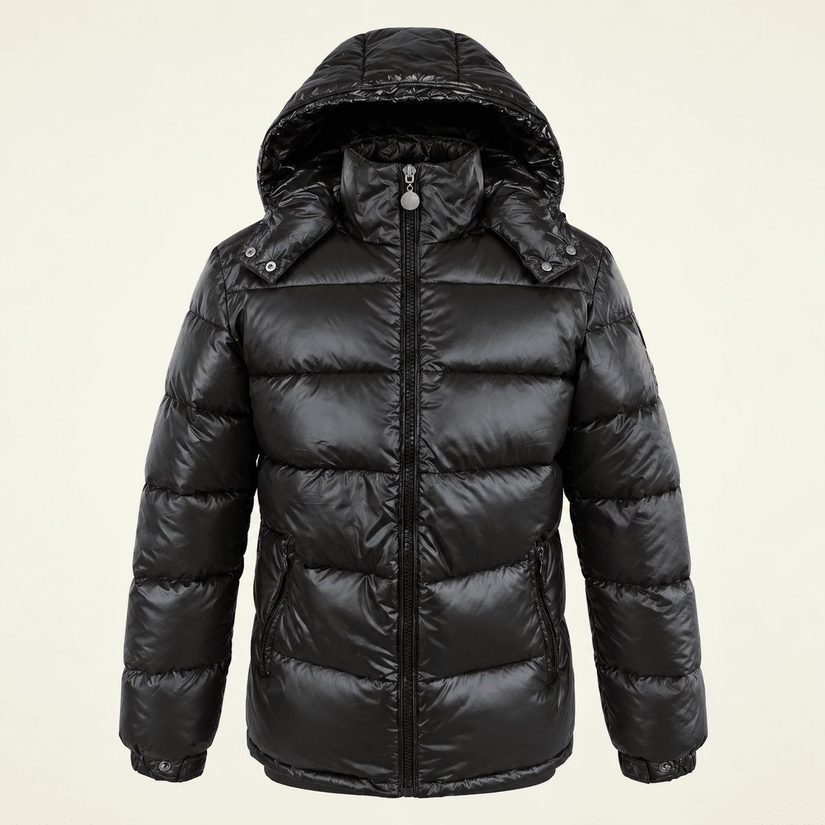 Marcus - Men's Glossy Hooded Puffer Jacket with Zip Pockets - Puffer Jackets - Black - Sarvento