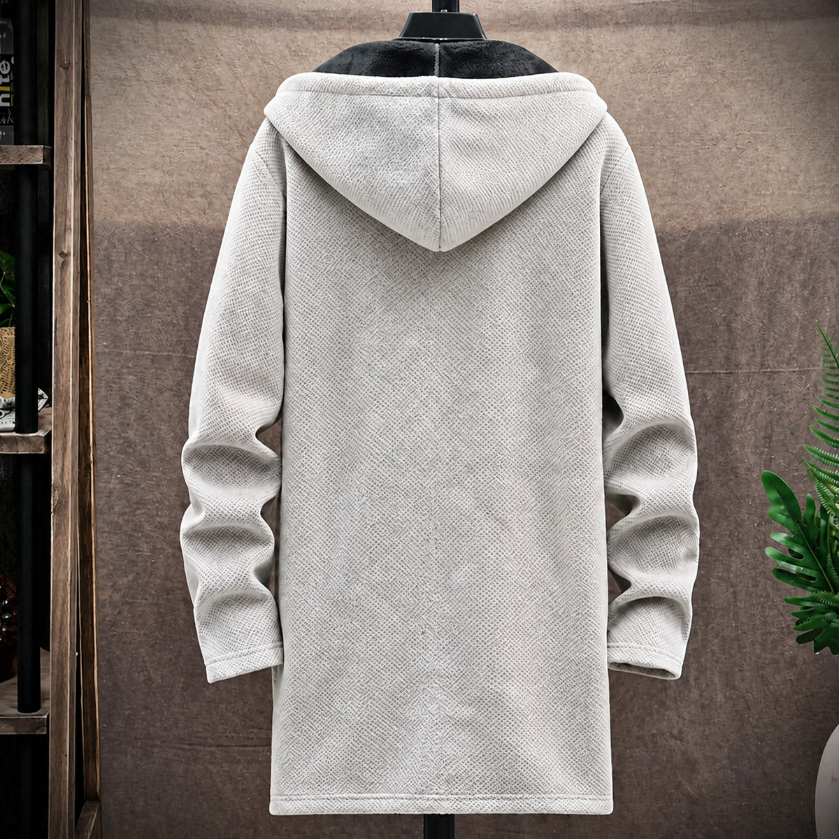 Marcus - Men's Hooded Longline Knit Coat with Zip Closure - Coats & Jackets - White - Parker&Brooks