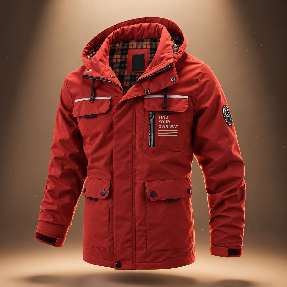 Marcus - Men's Hooded Parka Jacket with Cargo Pockets - Parkas - Red - Parker&Brooks