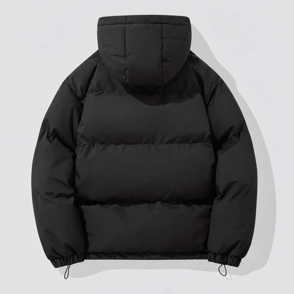 Marcus - Men's Hooded Puffer Jacket with Drawstring Hem and Zip Closure - Puffer Jackets - Black - Sarvento