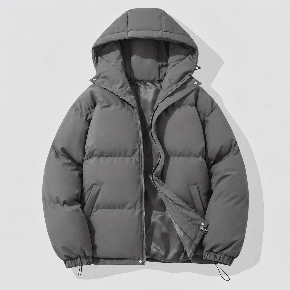 Marcus - Men's Hooded Puffer Jacket with Drawstring Hem and Zip Closure - Puffer Jackets - Dark Gray - Sarvento