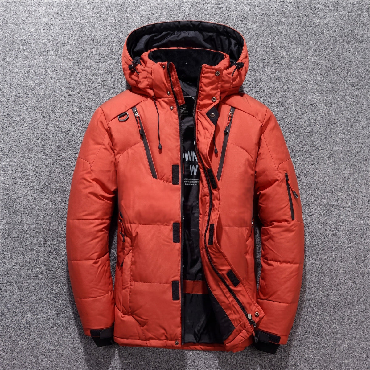 Marcus - Men's Hooded Puffer with Zip Pockets and Ribbed Storm Cuffs - Puffer Jackets - Orange - Sarvento