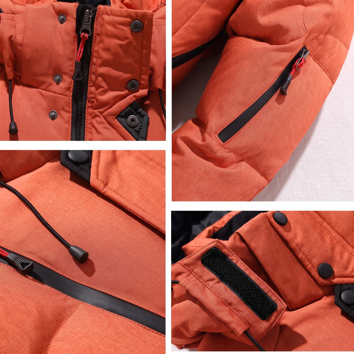Marcus - Men's Hooded Puffer with Zip Pockets and Ribbed Storm Cuffs - Puffer Jackets - Orange - Sarvento