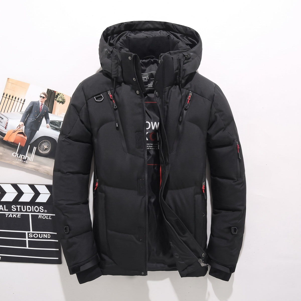 Marcus - Men's Hooded Puffer with Zip Pockets and Ribbed Storm Cuffs - Puffer Jackets - Black - Sarvento