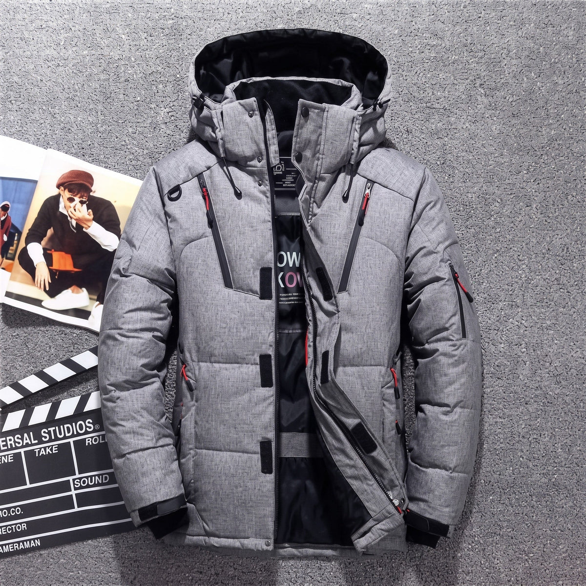 Marcus - Men's Hooded Puffer with Zip Pockets and Ribbed Storm Cuffs - Puffer Jackets - Gray - Sarvento
