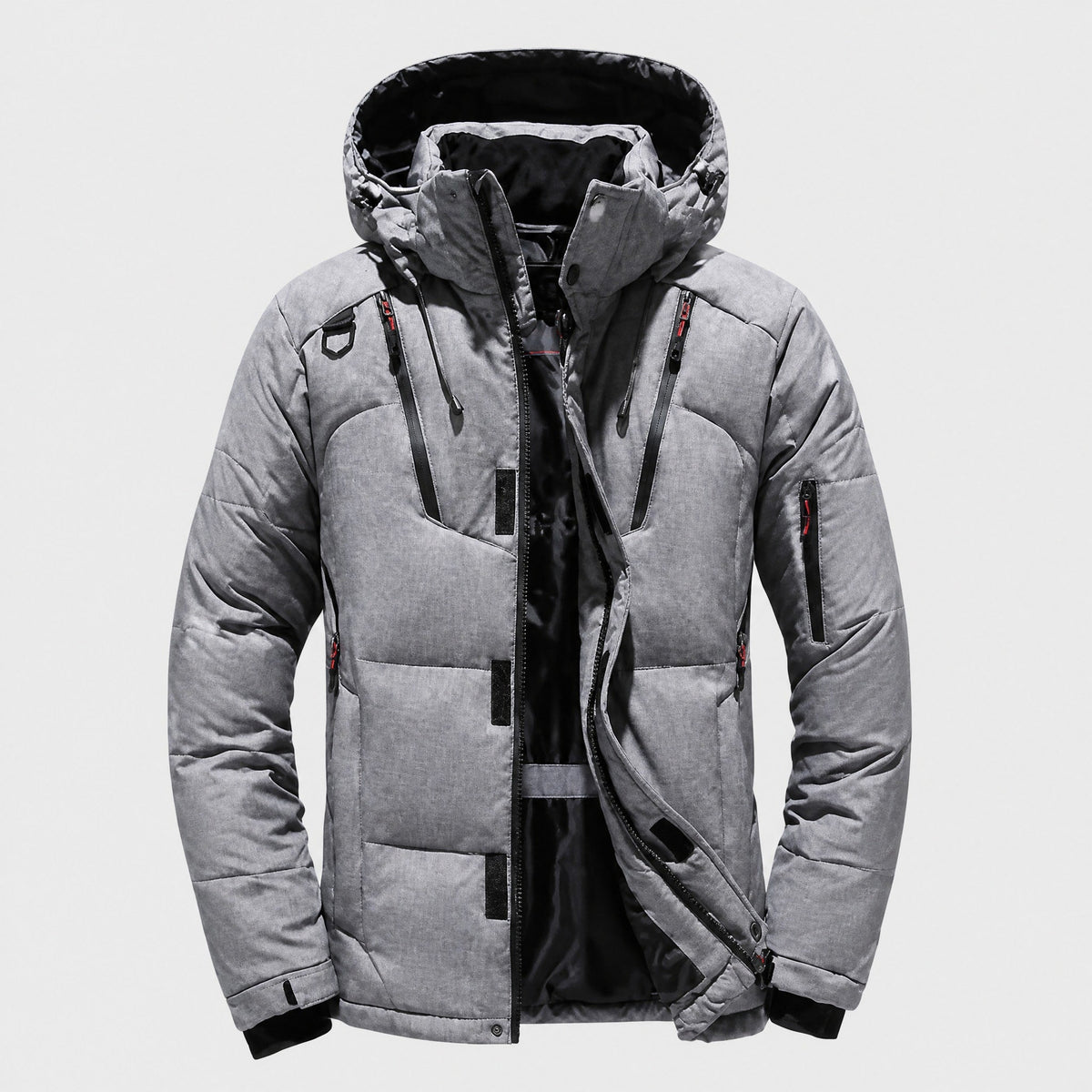 Marcus - Men's Hooded Quilted Parka Jacket with Drawstring Waist - Coats & Jackets - Gray - Sarvento
