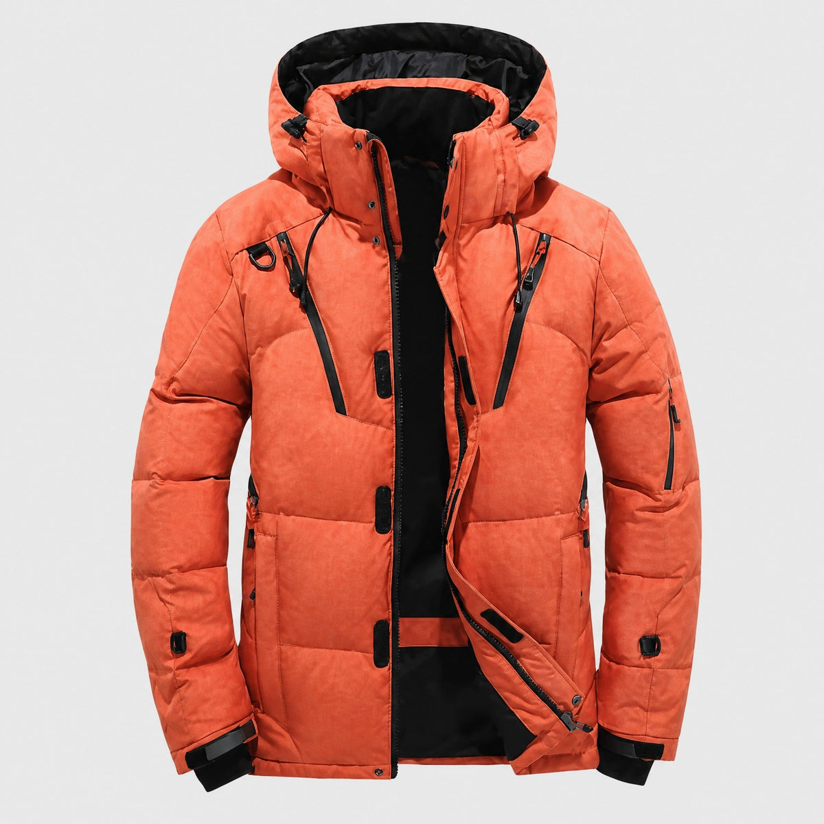 Marcus - Men's Hooded Quilted Parka Jacket with Drawstring Waist - Coats & Jackets - Orange - Sarvento