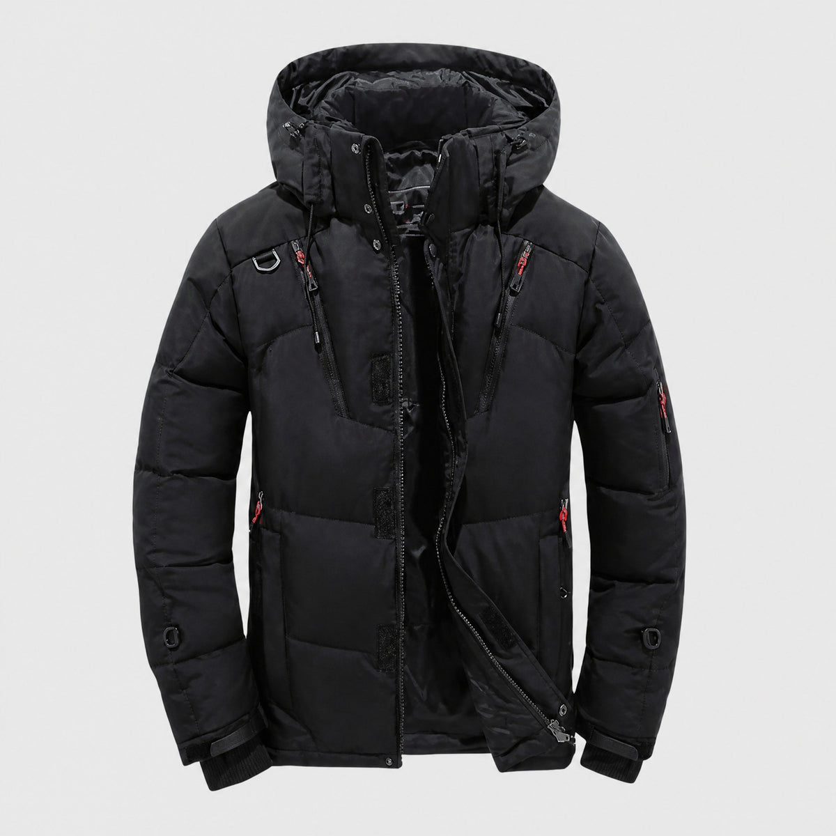 Marcus - Men's Hooded Quilted Parka Jacket with Drawstring Waist - Coats & Jackets - Black - Sarvento