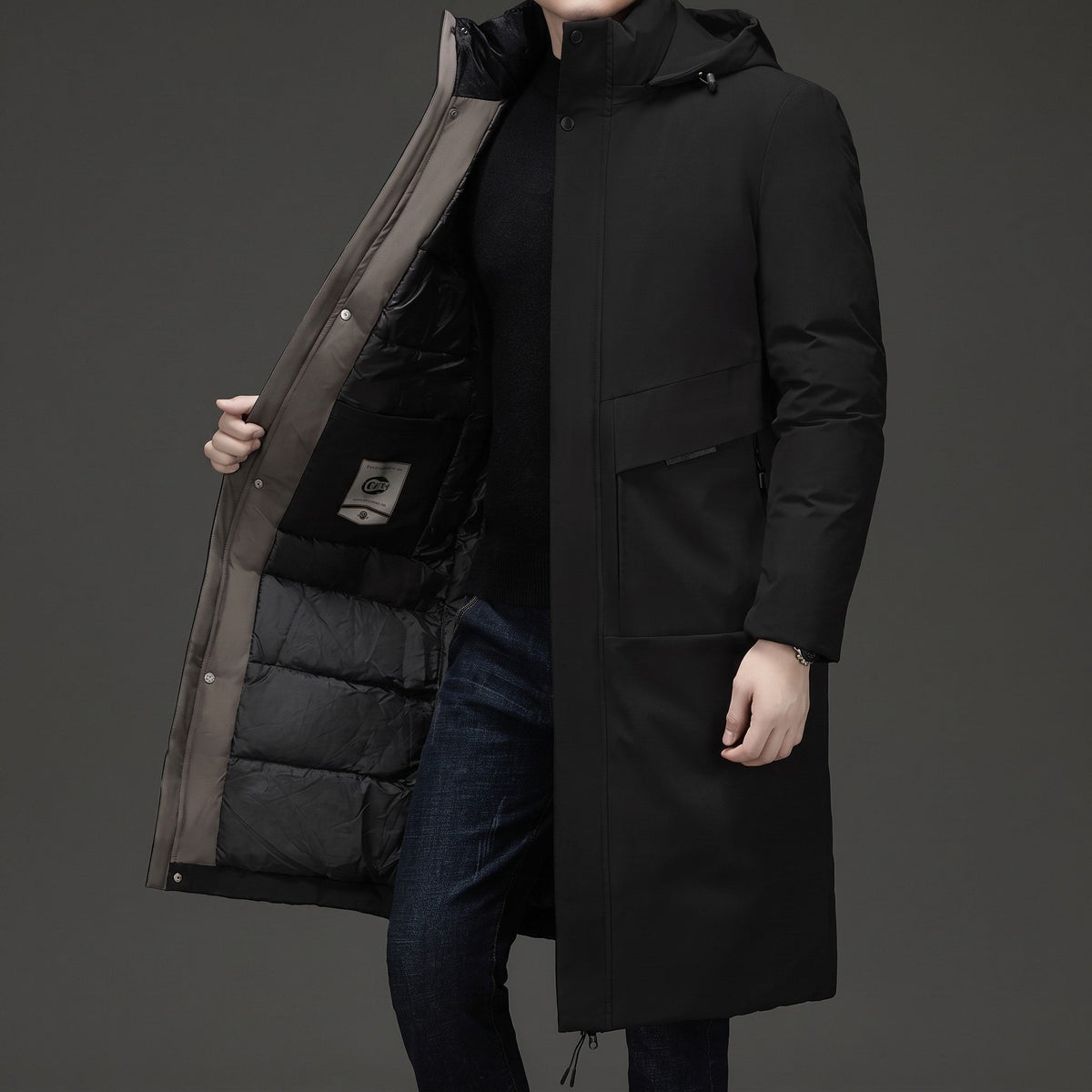 Marcus - Men's Hooded Quilted Parka Jacket with Zip Closure - Coats & Jackets - Black - Sarvento