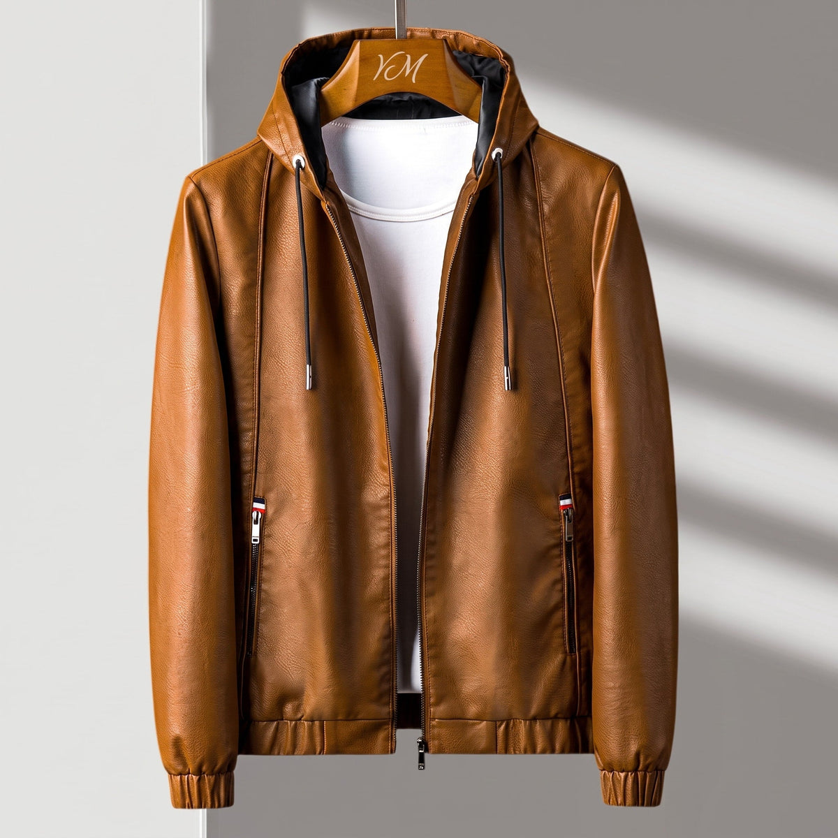 Marcus - Men's Hooded Zip-Up Jacket with Zip Pockets - Coats & Jackets - Brown - Parker&Brooks