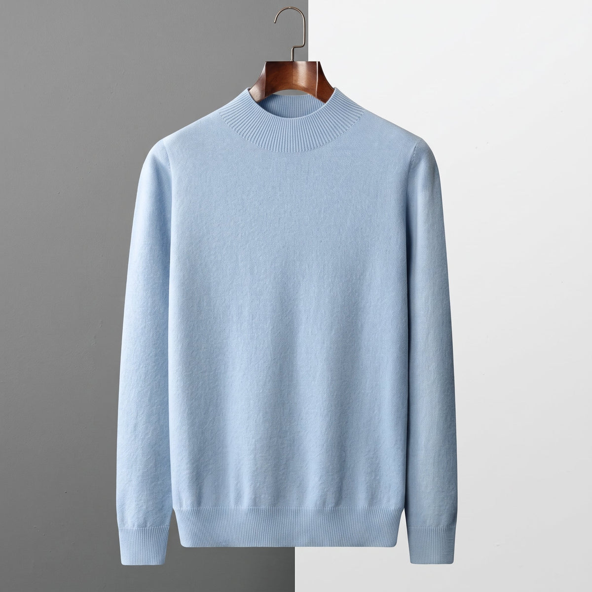 Marcus - Men's Mock Neck Wool Sweater with Ribbed Cuffs - Sweaters - Sky Blue - Parker&Brooks