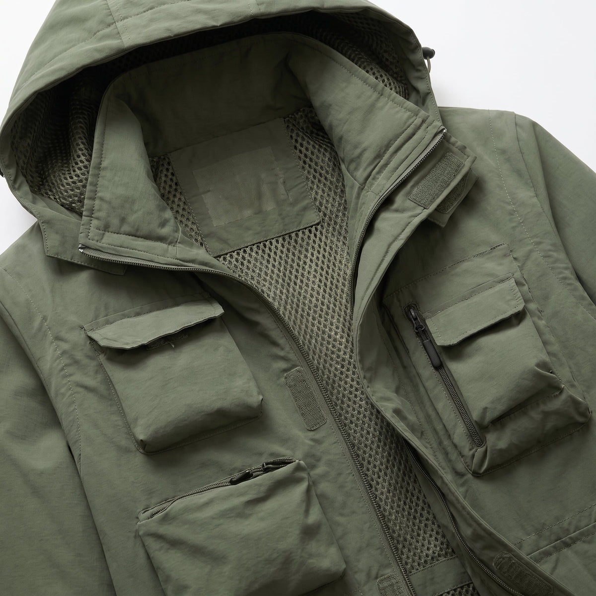 Marcus - Men's Multi-Pocket Hooded Utility Jacket with Zip Closure - Coats & Jackets - Green - Parker&Brooks