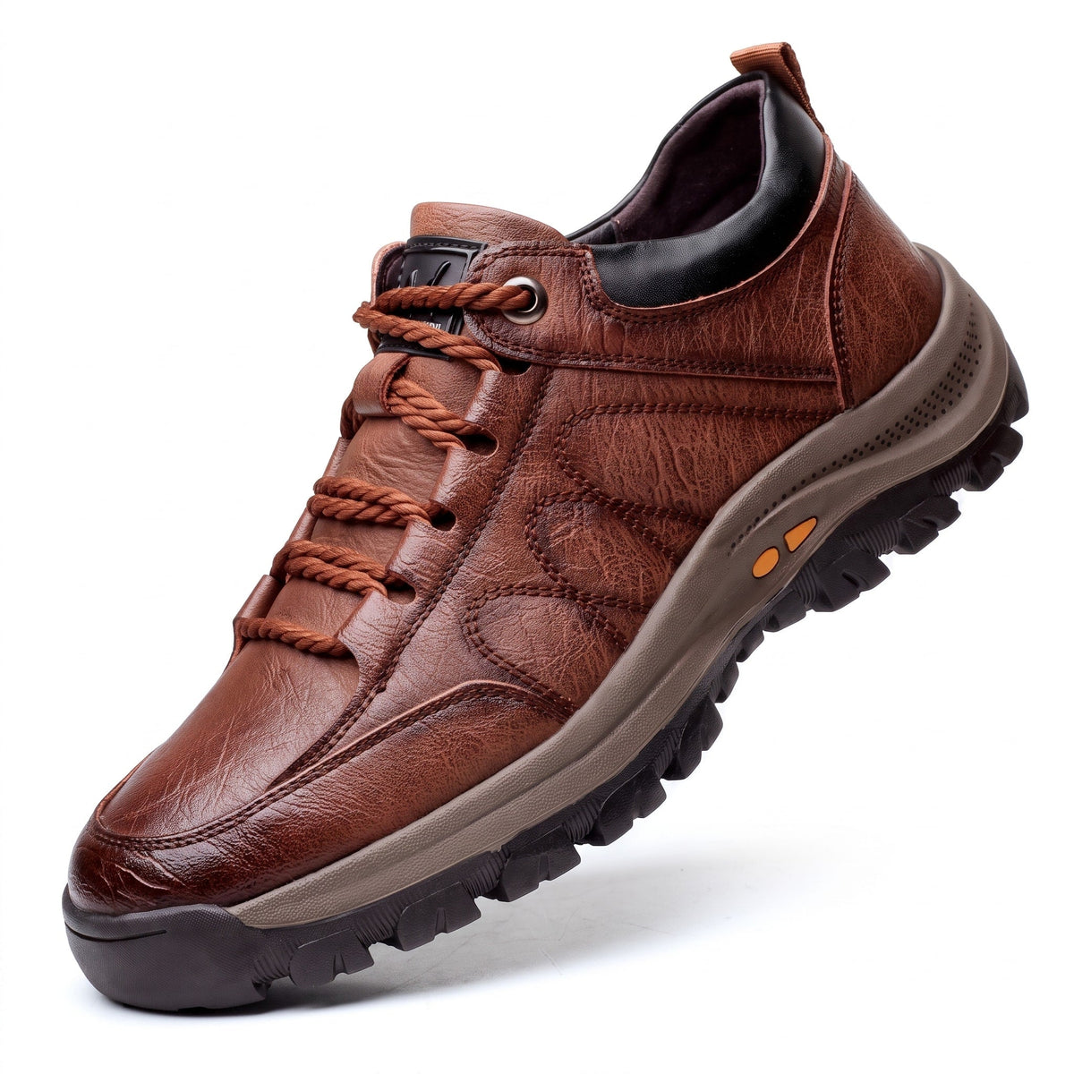Marcus - Men's Orthopedic Leather-Look Lace-Up Trainers with Chunky Sole - Sneakers - Brown - Parker&Brooks