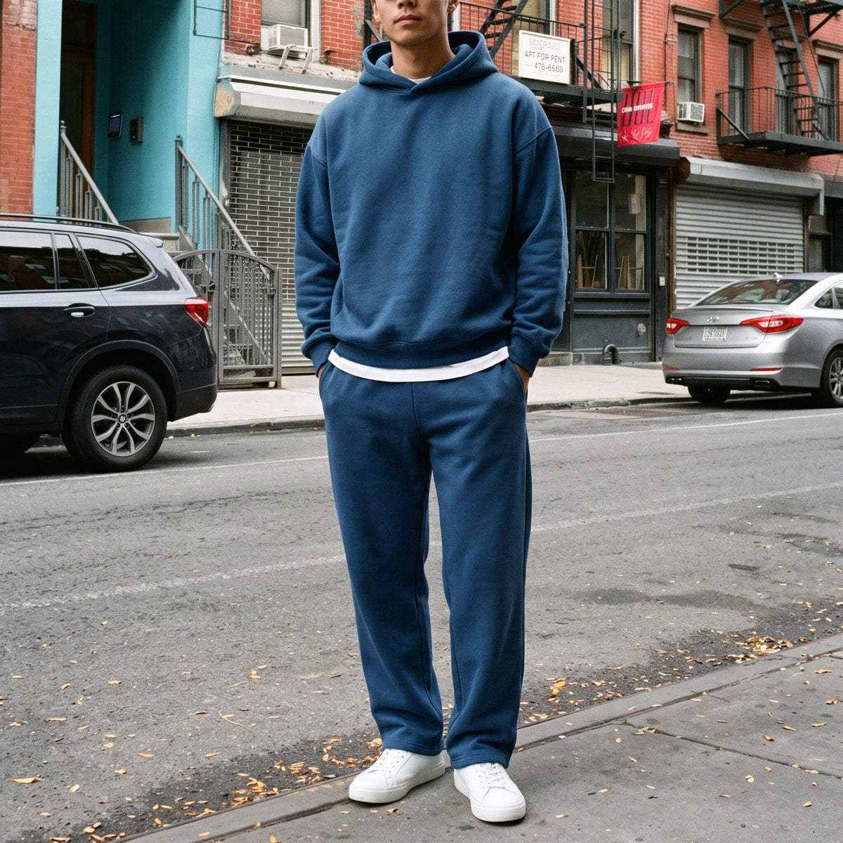 Marcus – Men’s Oversized Hooded Sweatshirt Jogger Set with Drawstring Waist - Loungewear Sets - Blue - Sarvento