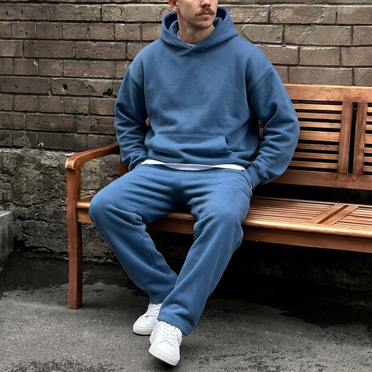Marcus – Men’s Oversized Hooded Sweatshirt Jogger Set with Drawstring Waist - Loungewear Sets - Blue - Sarvento