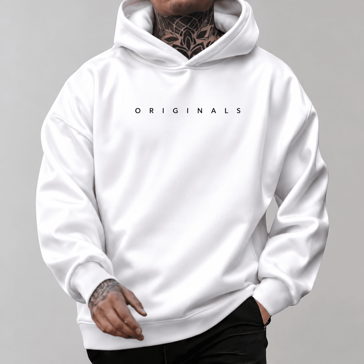 Marcus - Men's Oversized Pullover Hoodie with Drawstring Hood - White - Sarvento