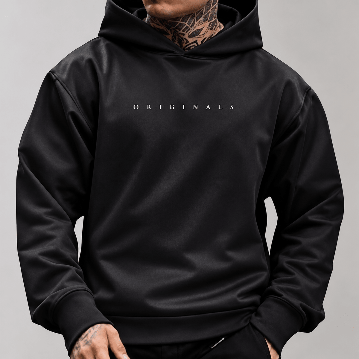 Marcus - Men's Oversized Pullover Hoodie with Drawstring Hood - Black - Sarvento