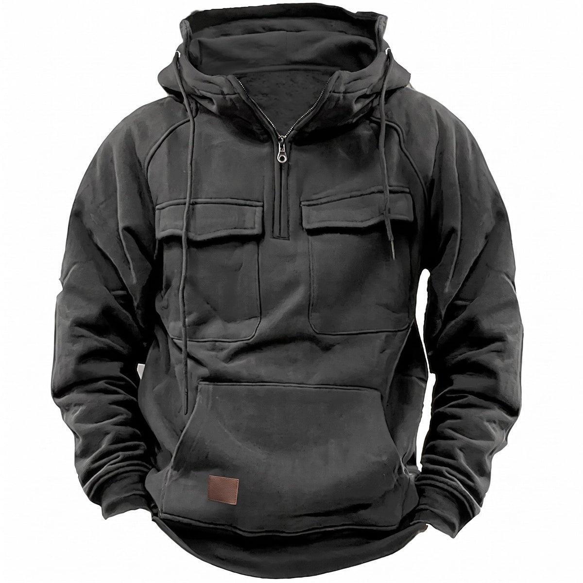 Marcus - Men's Quarter-Zip Hooded Sweatshirt with Cargo Pockets and Kangaroo Pocket - Hoodies - Gray - Sarvento