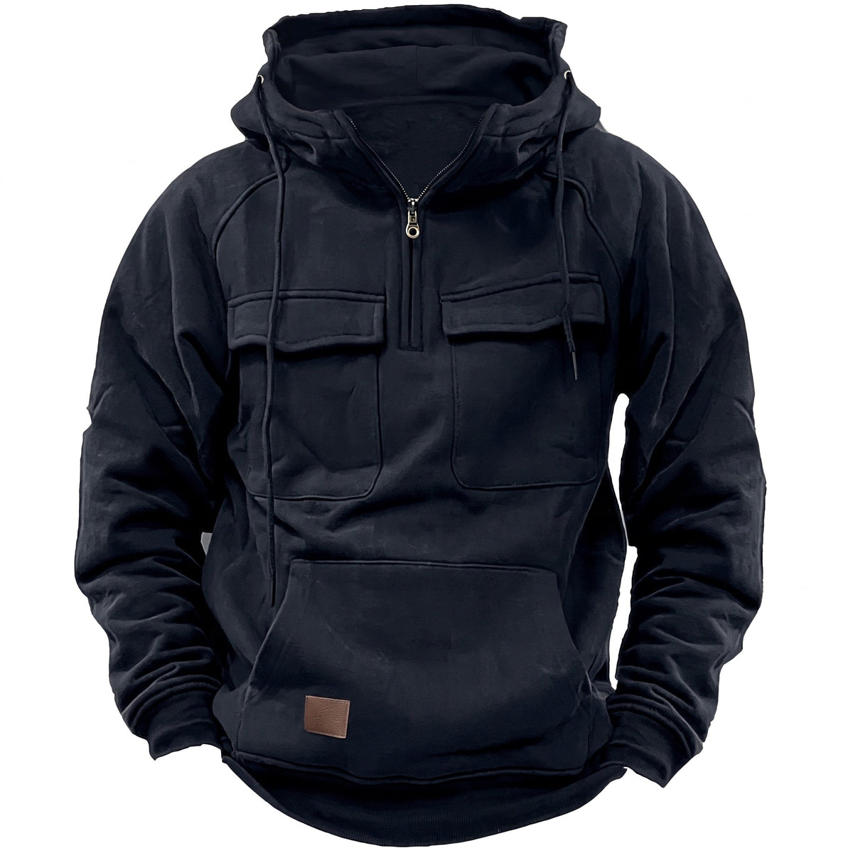 Marcus - Men's Quarter-Zip Hooded Sweatshirt with Cargo Pockets and Kangaroo Pocket - Hoodies - Black - Sarvento