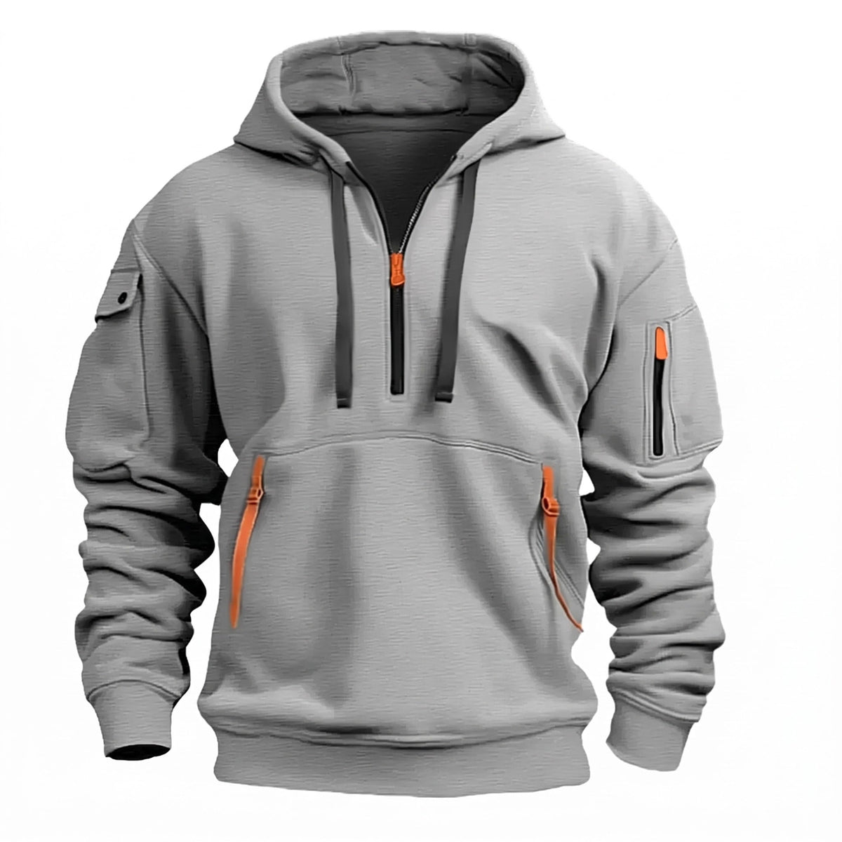 Marcus - Men's Quarter-Zip Hooded Sweatshirt with Cargo Pockets - Hoodies - Light Gray - Sarvento