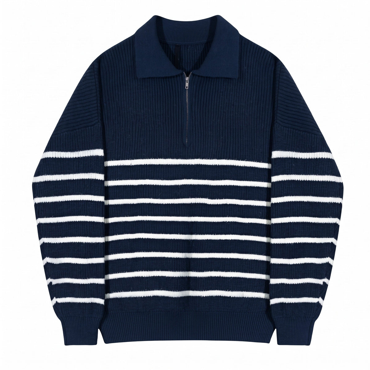 Marcus - Men's Quarter-Zip Striped Sweater with Collared Neckline - Sweaters - Black - Sarvento