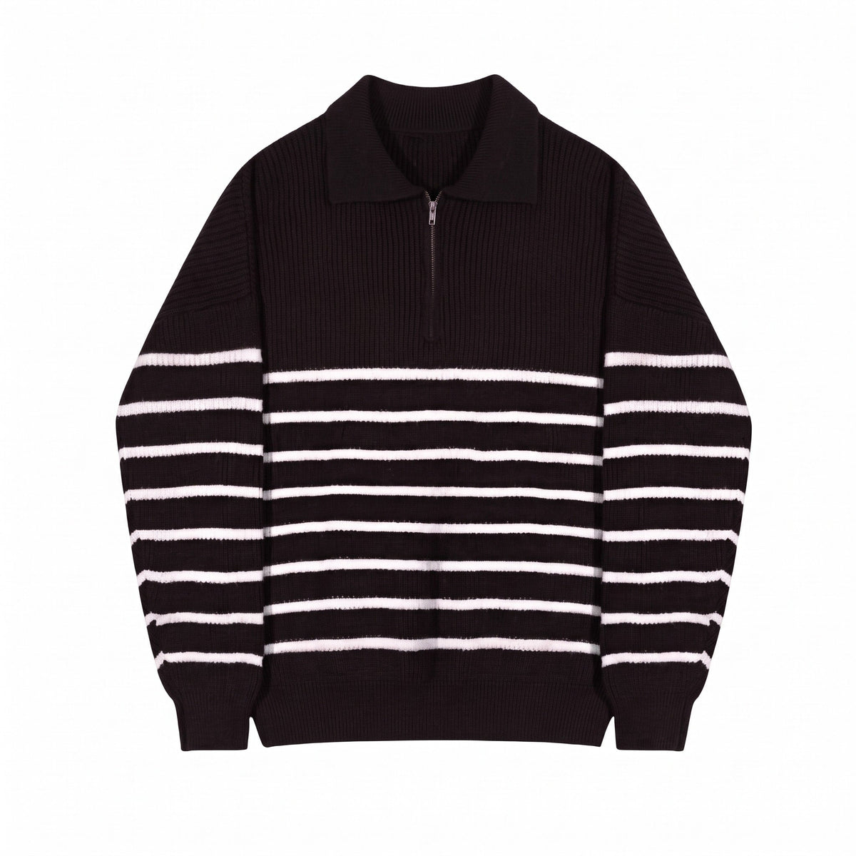 Marcus - Men's Quarter-Zip Striped Sweater with Collared Neckline - Sweaters - Blue - Sarvento