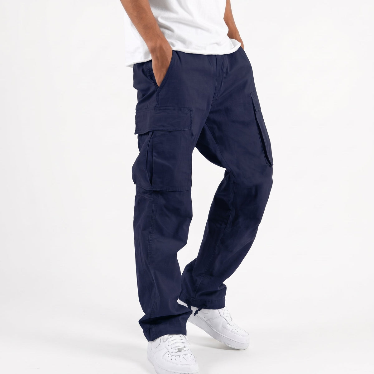 Marcus – Men’s Relaxed Fit Drawstring Cargo Pants - Cargo Pants - Navy Blue - Sarvento