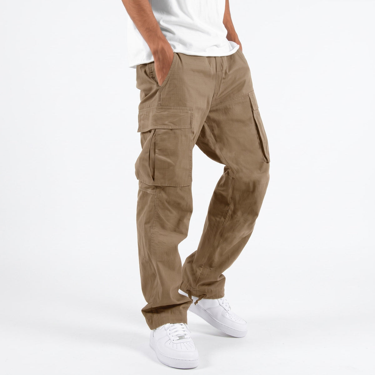 Marcus - Men's Relaxed Fit Multi-Pocket Cargo Pants with Drawstring Hem - Cargo Pants - Brown - Sarvento