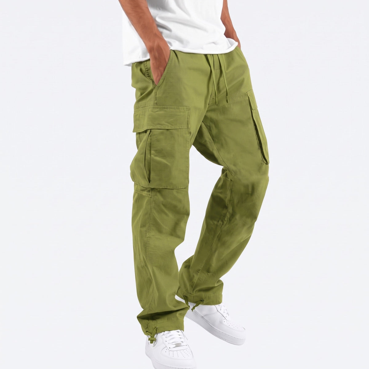 Marcus - Men's Relaxed Fit Multi-Pocket Cargo Pants with Drawstring Hem - Cargo Pants - Olive Green - Sarvento