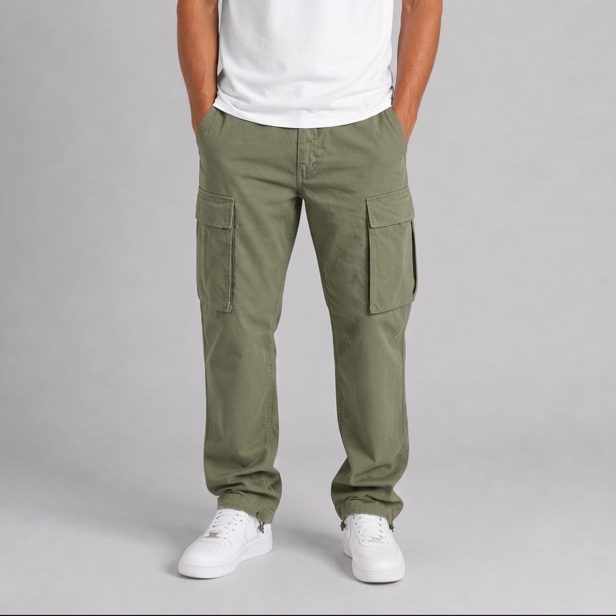 Marcus - Men's Relaxed Fit Straight-Leg Cargo Pants - Cargo Pants - Army Green - Sarvento