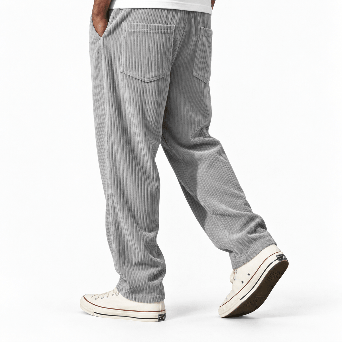 Marcus – Men’s Relaxed Straight Leg Elastic Waist Corduroy Trousers - Trousers - Gray - Sarvento