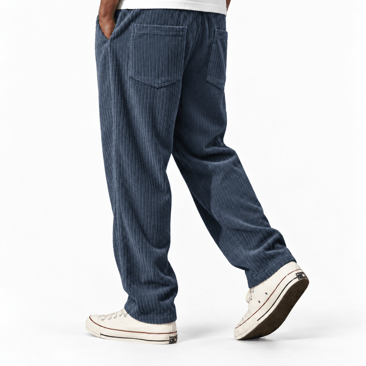 Marcus – Men’s Relaxed Straight Leg Elastic Waist Corduroy Trousers - Trousers - Blue - Sarvento