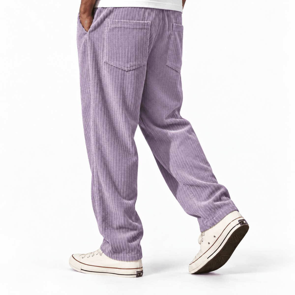 Marcus – Men’s Relaxed Straight Leg Elastic Waist Corduroy Trousers - Trousers - Purple - Sarvento