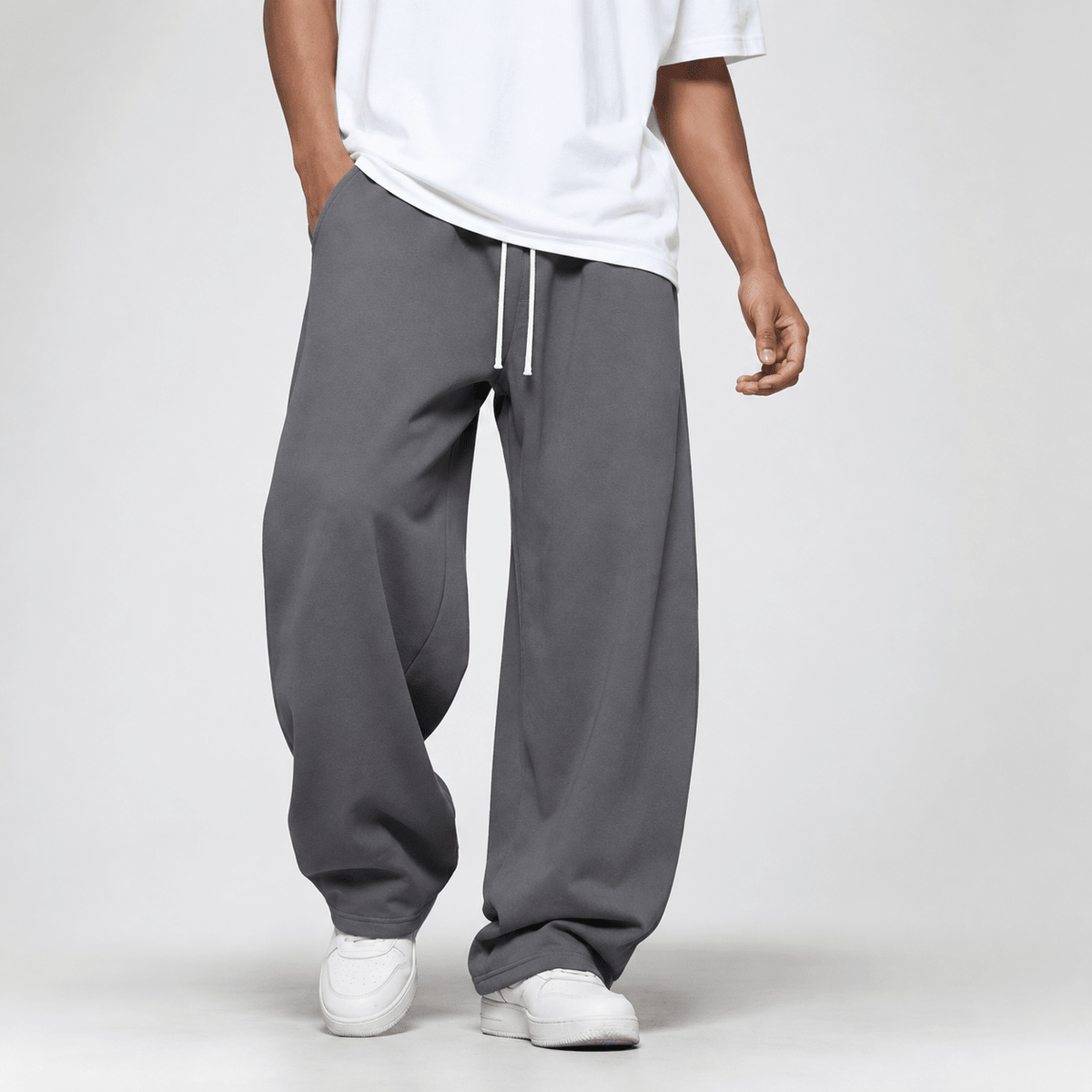 Marcus – Men’s Relaxed Wide-Leg Fleece Drawstring Sweatpants - Sweatpants - Gray - Sarvento