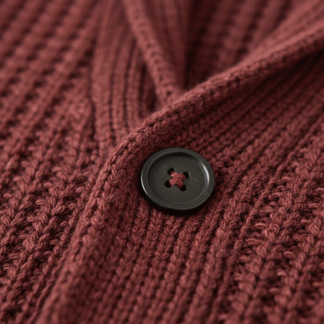 Marcus - Men's Shawl Collar Ribbed Knit Cardigan with Patch Pockets - Cardigans - Red - Sarvento