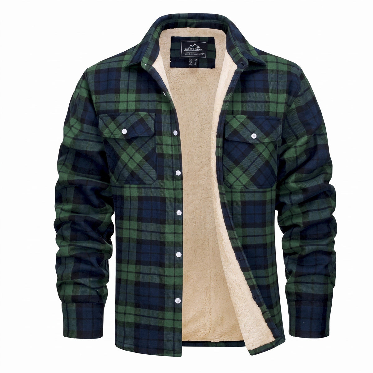 Marcus - Men's Sherpa-Lined Plaid Flannel Shirt Jacket with Chest Pockets - Coats & Jackets - Green - Parker&Brooks