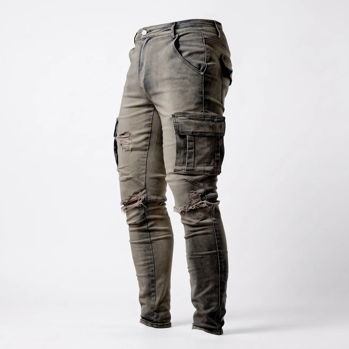 Marcus - Men's Slim Fit Cargo Jeans with Multiple Pockets - Jeans - Khaki - Parker&Brooks