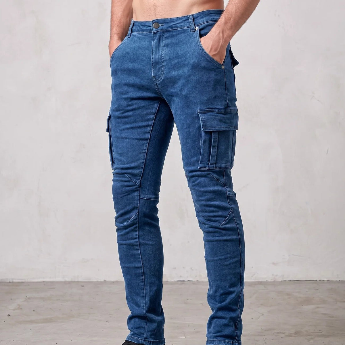 Marcus - Men's Slim Fit Cargo Jeans with Multiple Pockets - Jeans - Blue - Parker&Brooks