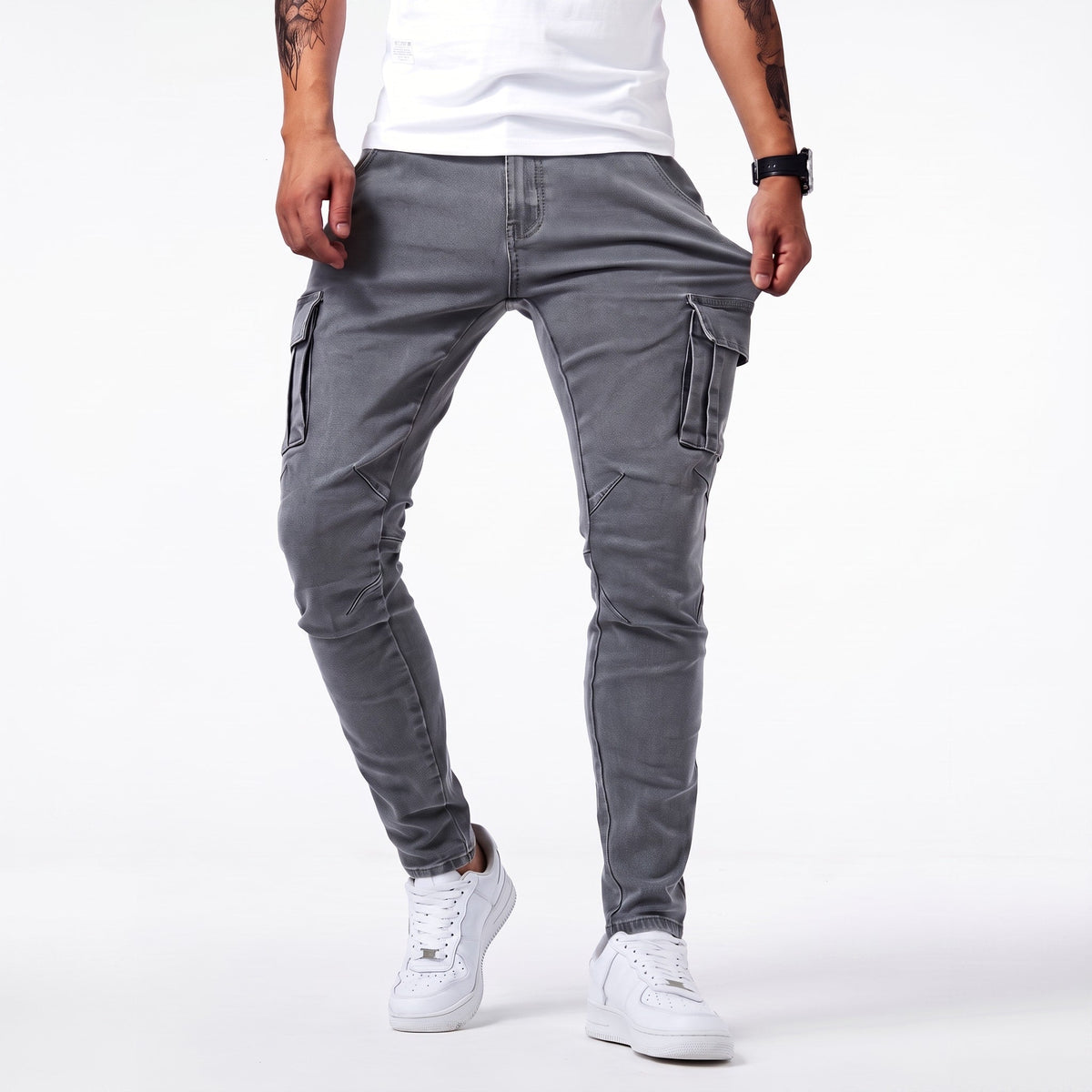 Marcus - Men's Slim Fit Multi-Pocket Denim Jeans - Jeans - Gray - Parker&Brooks