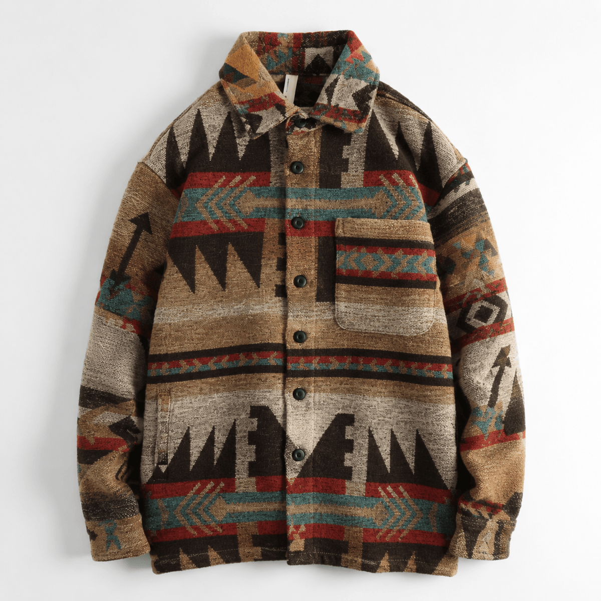 Marcus - Men's Southwestern Print Shirt Jacket with Chest Pocket - Coats & Jackets - Dark Brown - Parker&Brooks