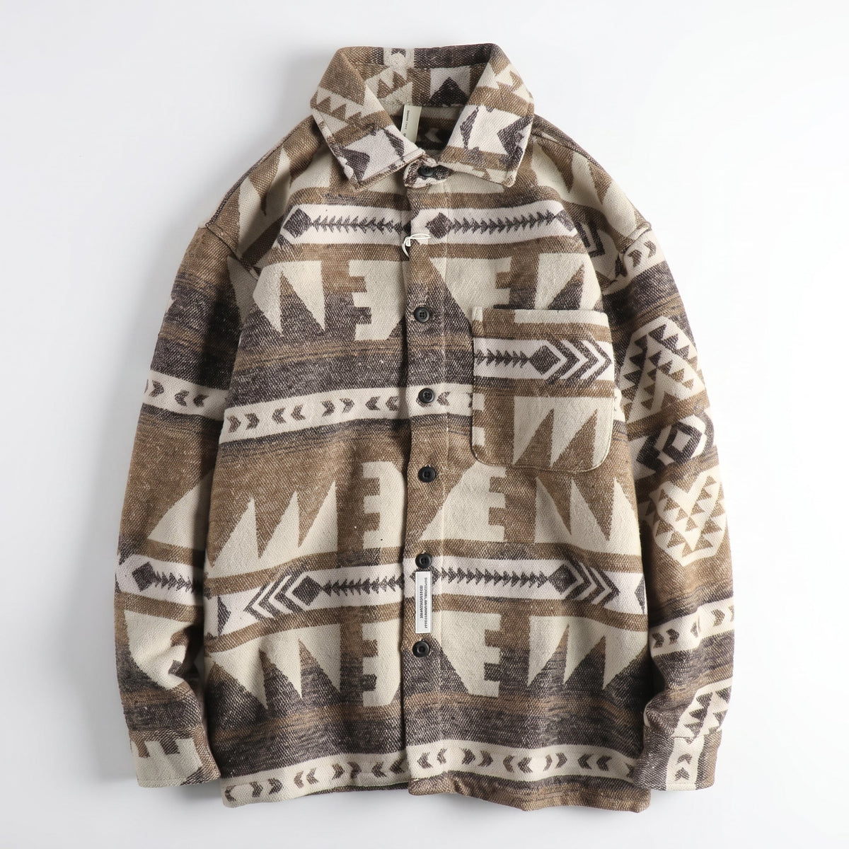 Marcus - Men's Southwestern Print Shirt Jacket with Chest Pocket - Coats & Jackets - Light Brown - Parker&Brooks