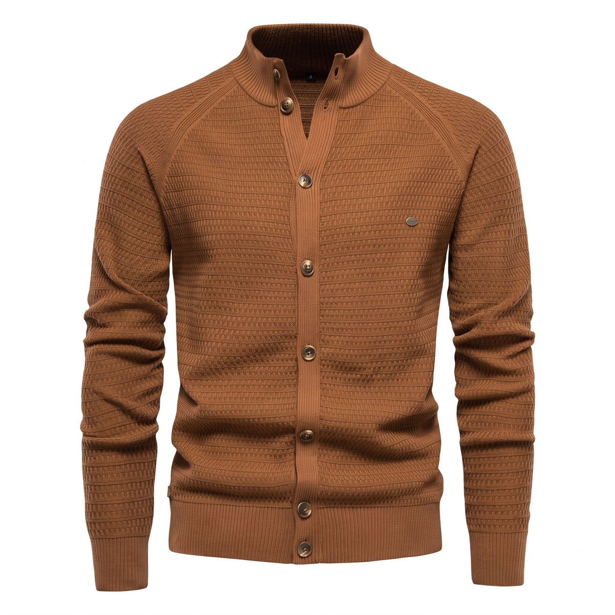 Marcus - Men's Stand Collar Cable Knit Button-Front Cardigan Sweater - Cardigans - Brown - Sarvento